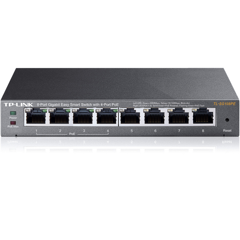 Tp-link tl-sg108pe easy smart switch 8 gigabit ports with 4 poe ports