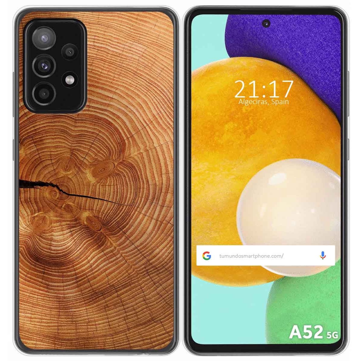 Tumundosmartphone Funda Gel Tpu para Samsung Galaxy A52 / A52 5G / A52s 5G diseño Madera 04 Dibujos