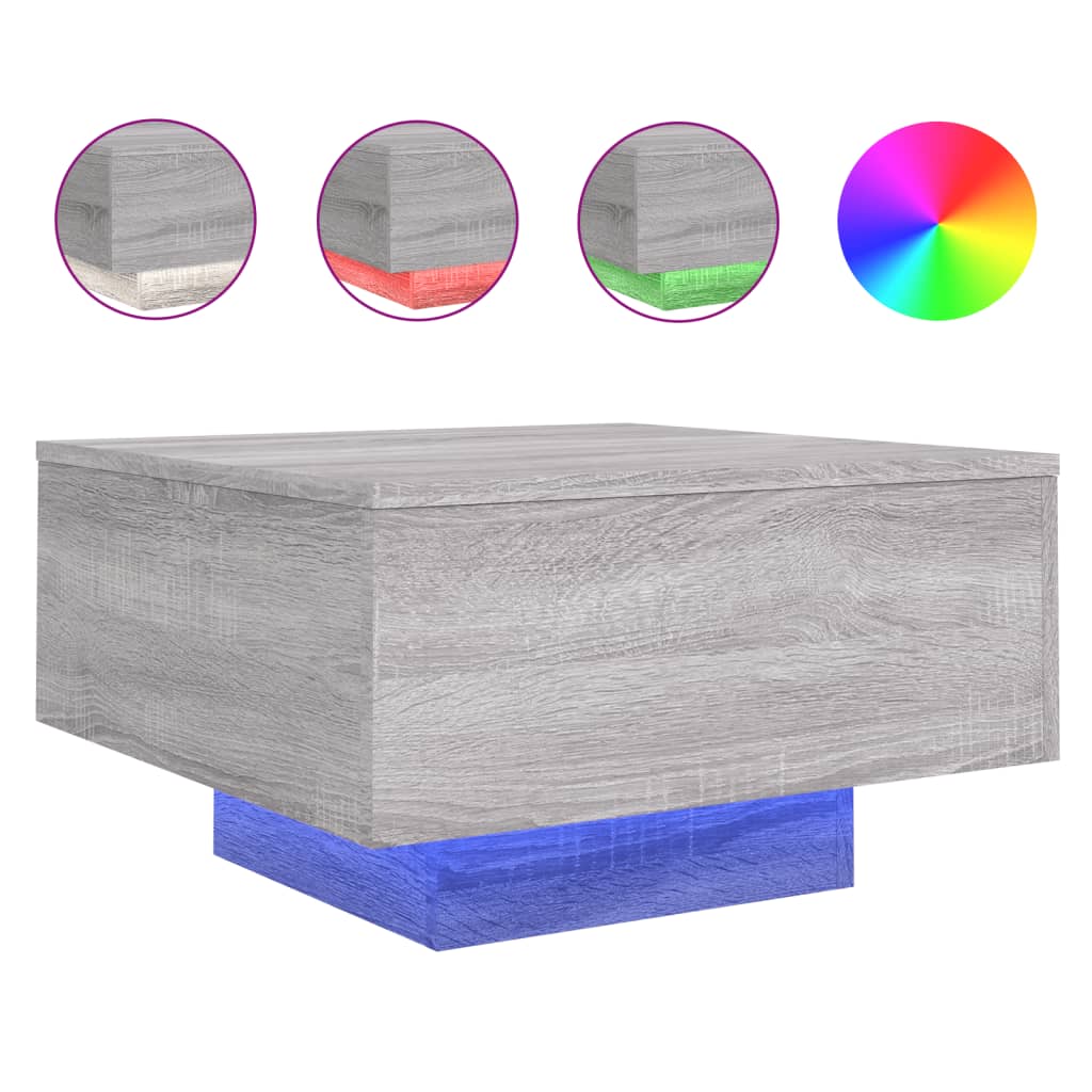 Mesa de Centro Vidaxl con Luces LED 55x55x31 Cm Blanco