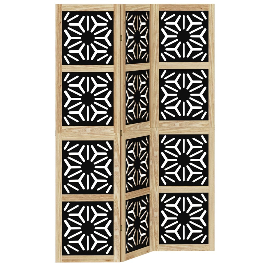 vidaXL Biombo separador 3 paneles madera maciza Paulownia marrón negro