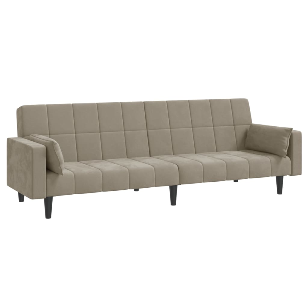 vidaXL Sofá cama de 2 plazas con dos almohadas terciopelo gris claro