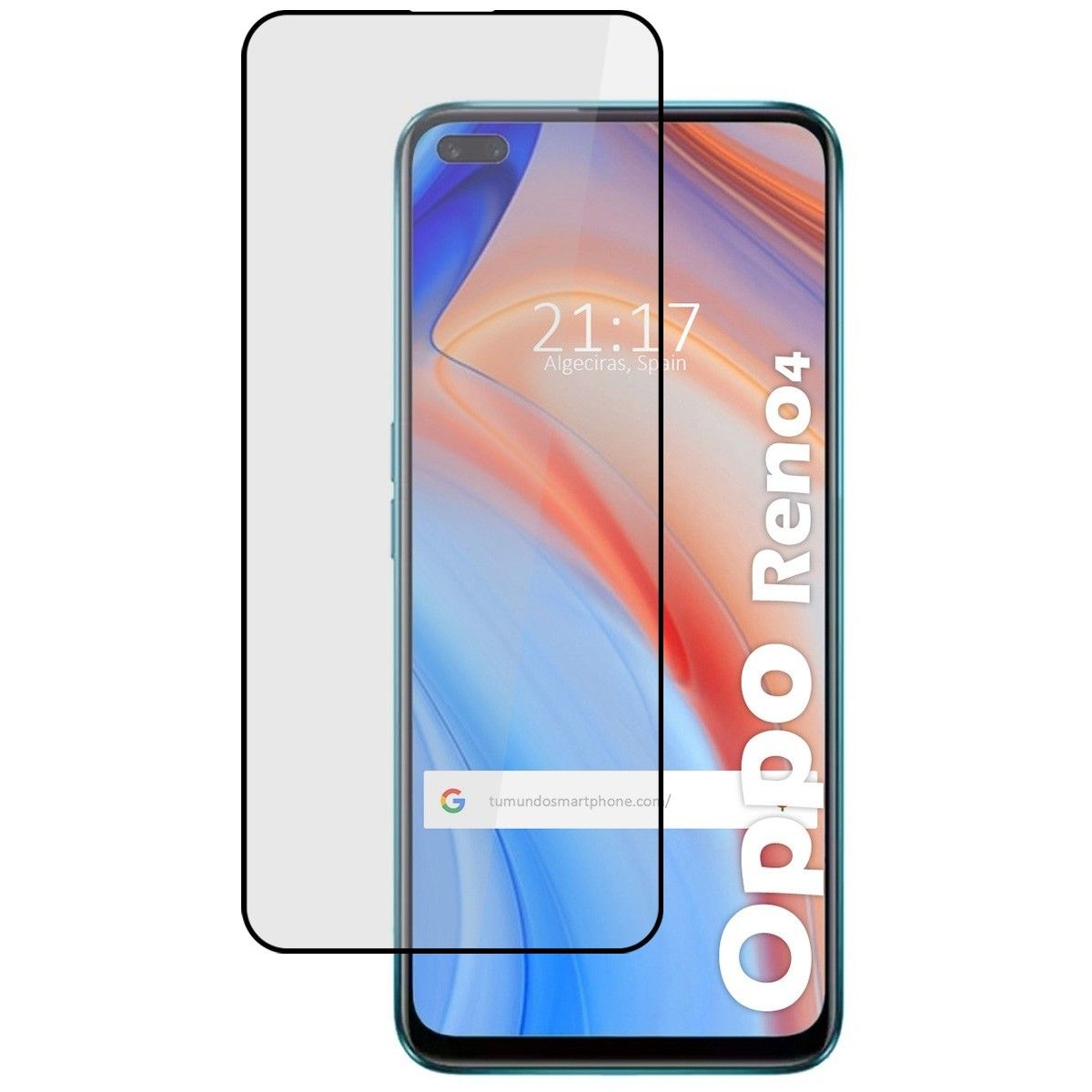 Tumundosmartphone Protector Cristal Templado Completo 5D Full Glue Negro para Oppo Reno 4 5G Vidrio