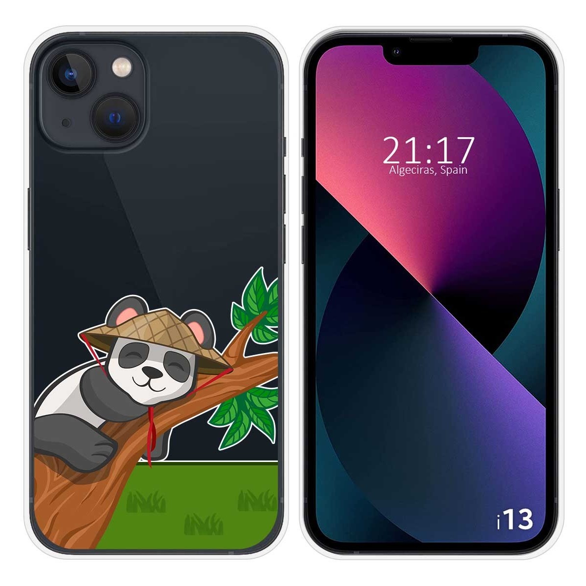 Funda Silicona Transparente compatible con iPhone 13 (6.1) diseño Panda Dibujos