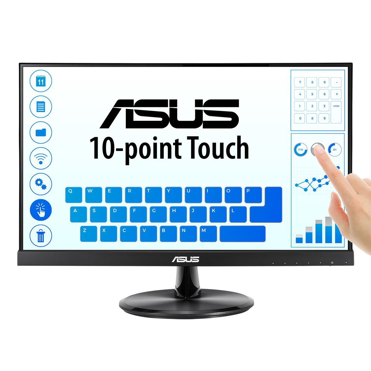 ASUS VT229H Touch Monitor 21.5" Full HD 1920 x 1080 with 10-Point Multi-Touch, IPS LED, Black, perfect for Windows 10 with eye care features and durable design, ideal for home and public use.