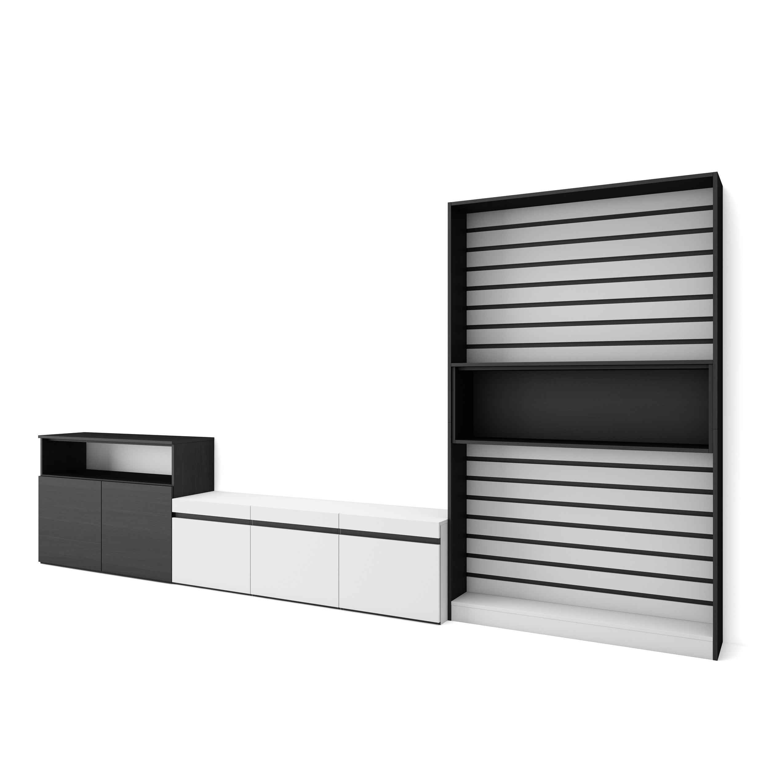 Skraut Home, Conjunto de muebles de Salón, Estantería y organización, Mueble TV con tres puertas, Aparador con dos puertas, 360x35x186cm