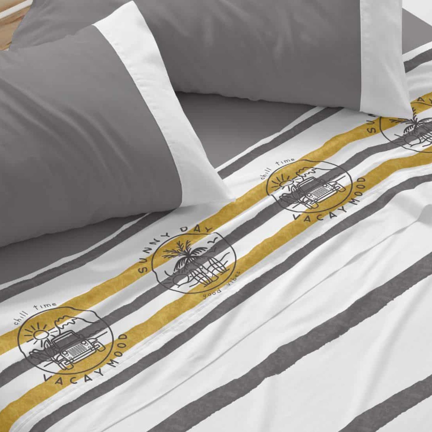 Juego Sábanas BURRITO BLANCO 50% Algodón Diseño Surf Azul Marino - Tacto Suave, Fácil Planchado, Alta Durabilidad - Cama 90-200cm