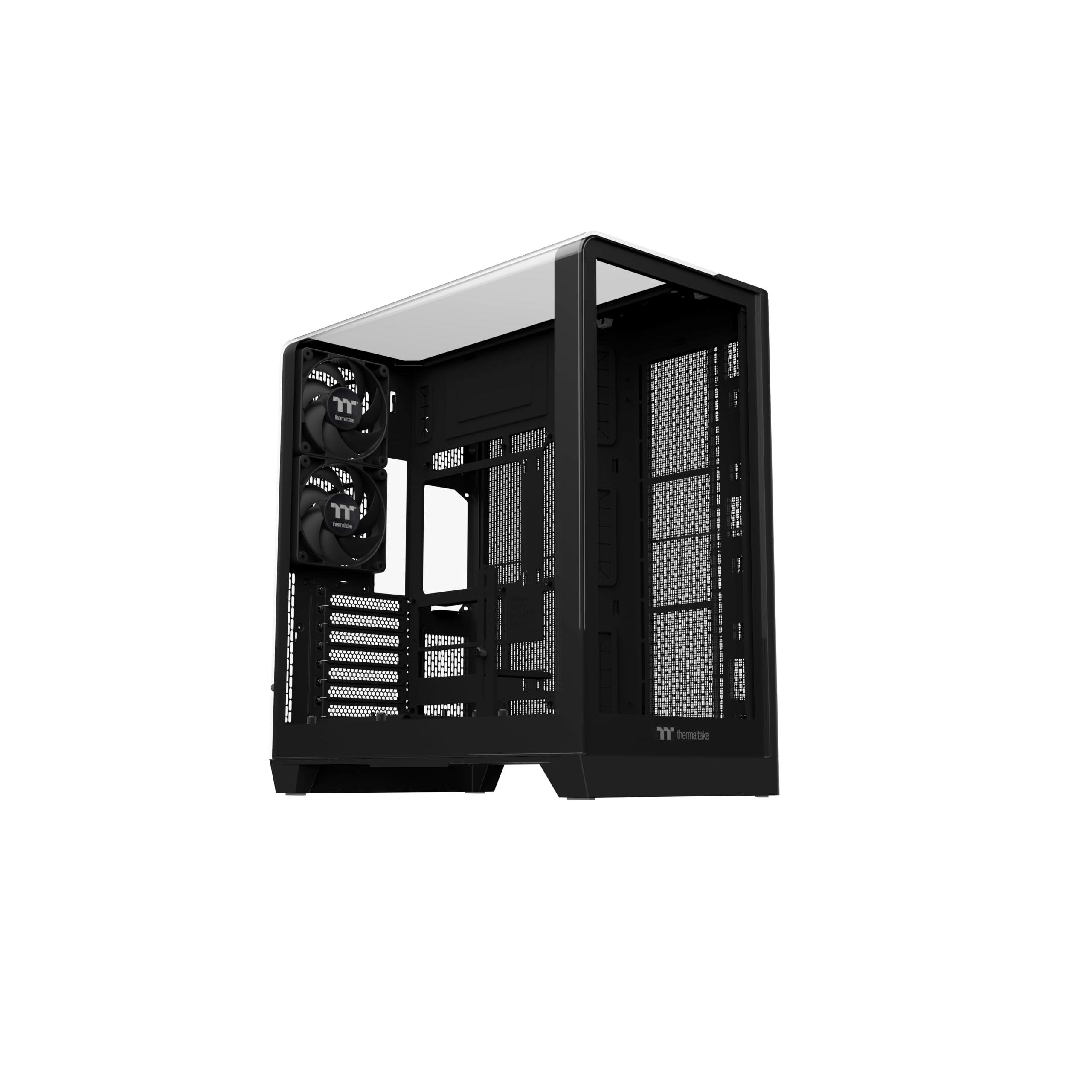 Thermaltake View 390 TG | Semitorre ATX | Panel Lateral de Vidrio Templado Curvado | 2 Ventiladores CT120 PWM Preinstalados | Construcción de Acero SPCC Negro