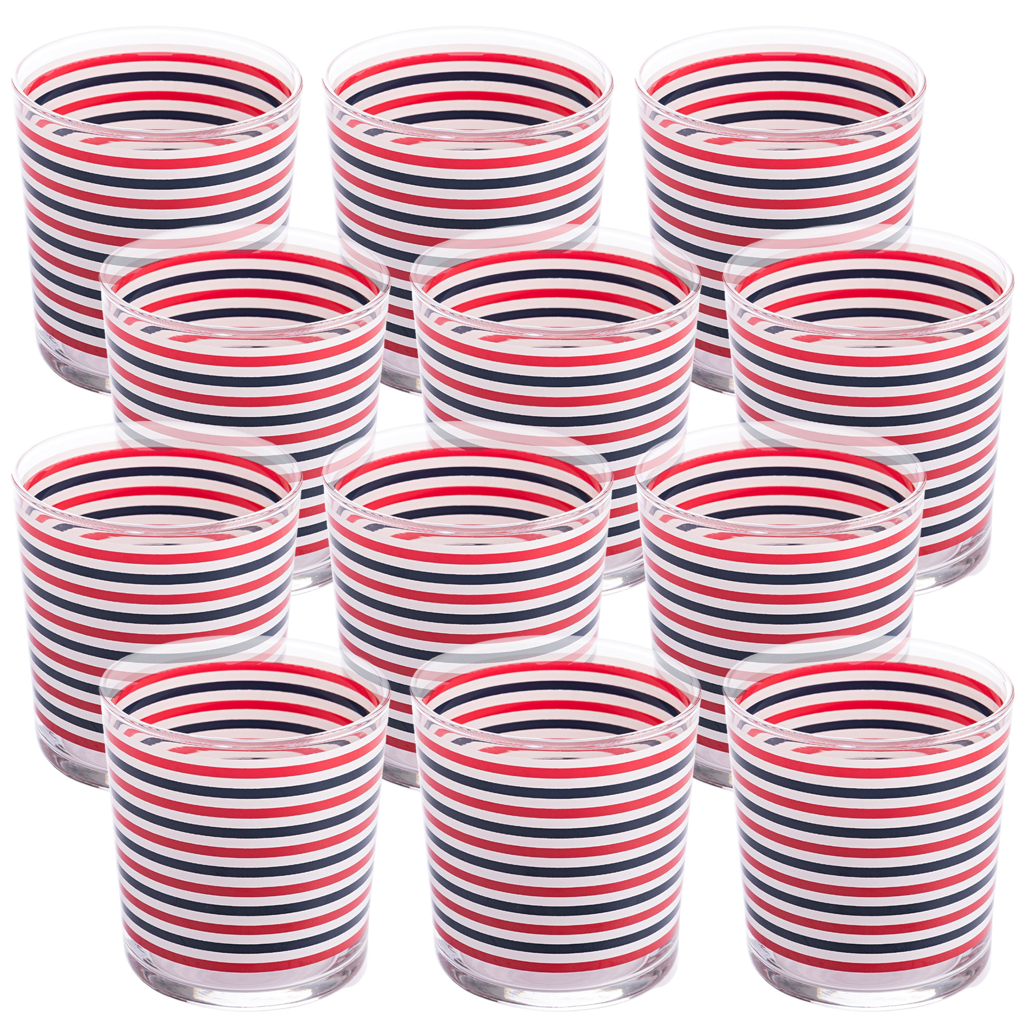 Set de vasos de cristal 345ml con diseño de rayas azules, rojas y blancas - El Ganso