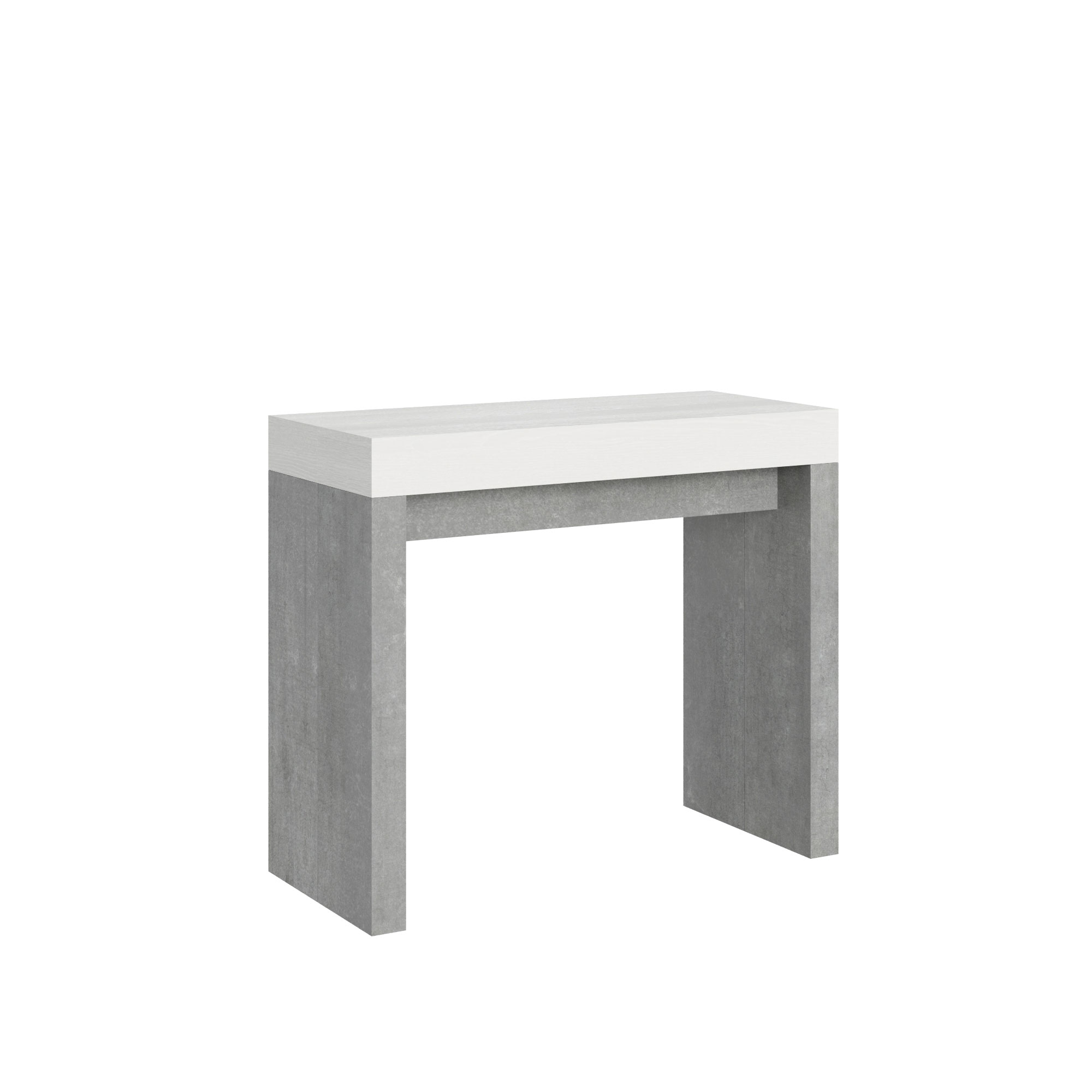 Consola extensible 90x40/196 cm Roxell Mix Tapa pequeña Fresno blanco - Estructura Cemento - Itamoby