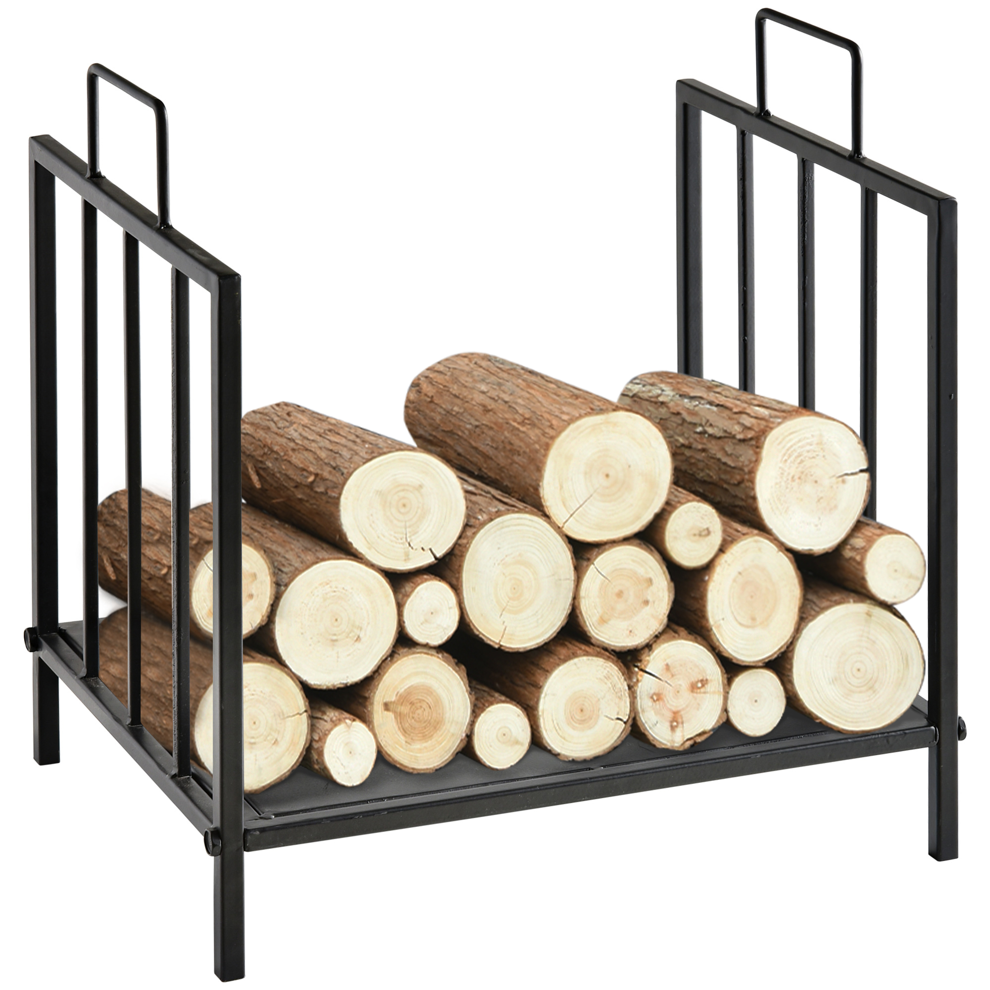 Outsunny Estante de Leña para Chimenea Tradicional Leñero Interior y Exterior Almacenaje para Madera Soporte para Leña con Asas Diseño Elevado 44,5x33x46,5 cm Negro