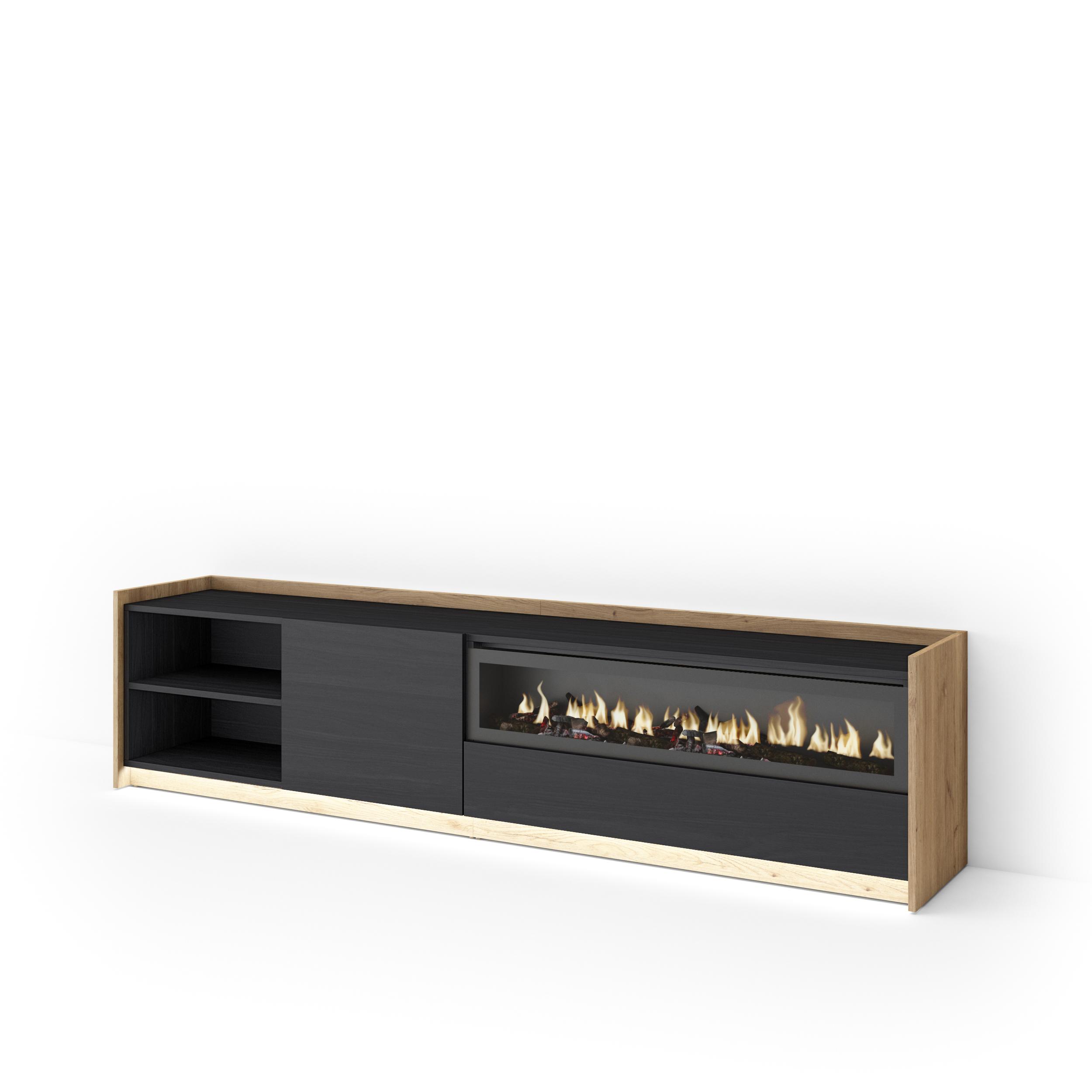 Mueble TV, Televisión, 207x37x50cm, Para TV hasta 80", Chimenea eléctrica, LED