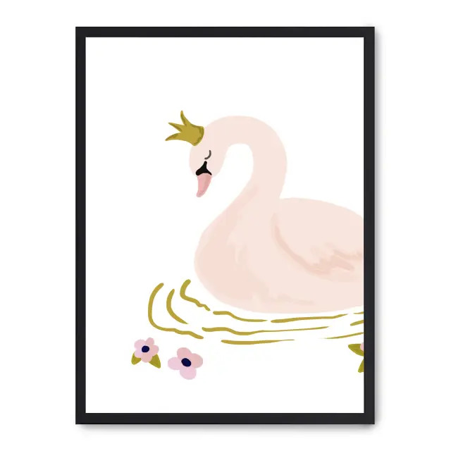 Cuadro swan 30x40cm, Póster impreso en papel de primera calidad de 180gr, montado sobre marco de madera MDF acabado en negro., Infantil - Bebé