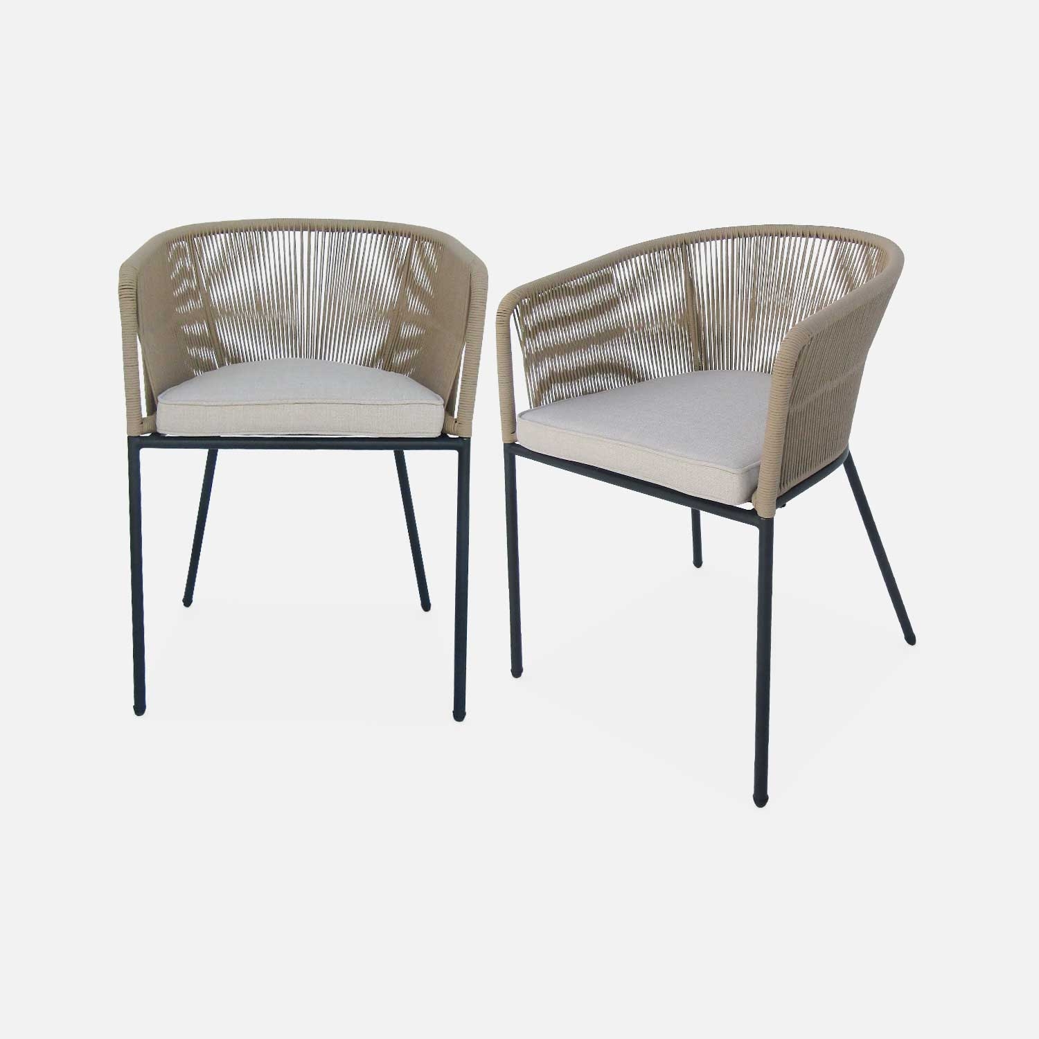 sweeek - Sillón de jardín de cuerda y acero galvanizado, set de 2 , Santos , 56x59x79