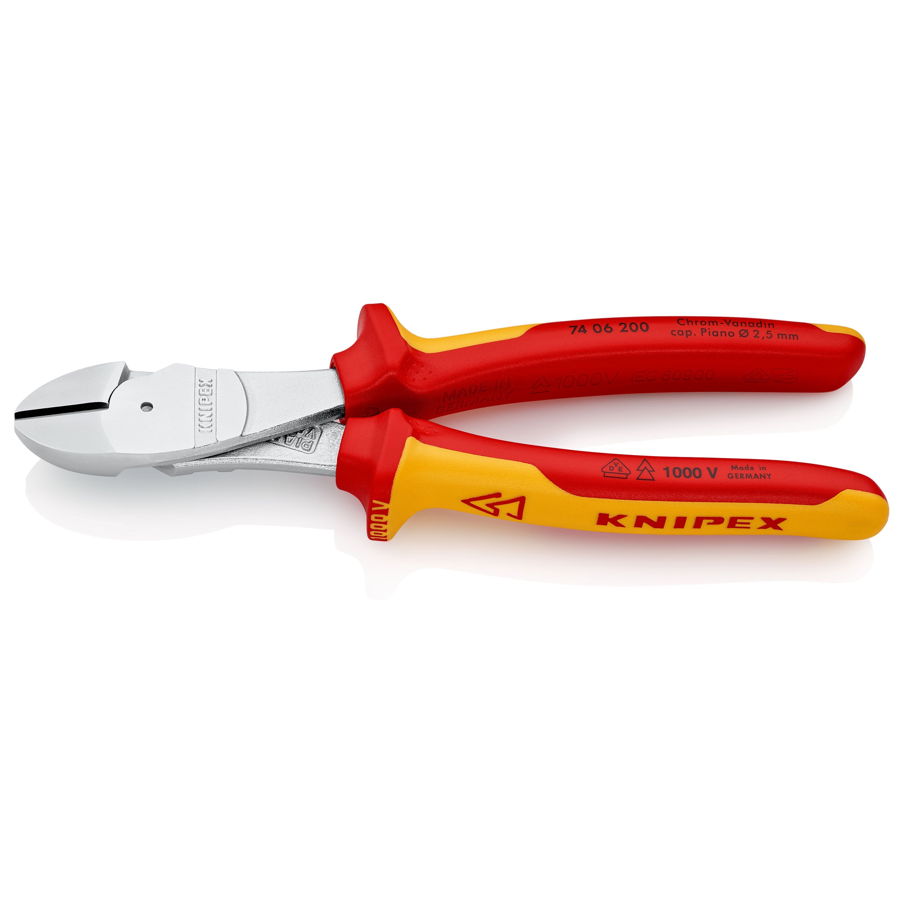 Knipex 74 06 200 - Alicate de corte diagonal de fuerza aislado VDE 200 mm con mangos bicomponentes