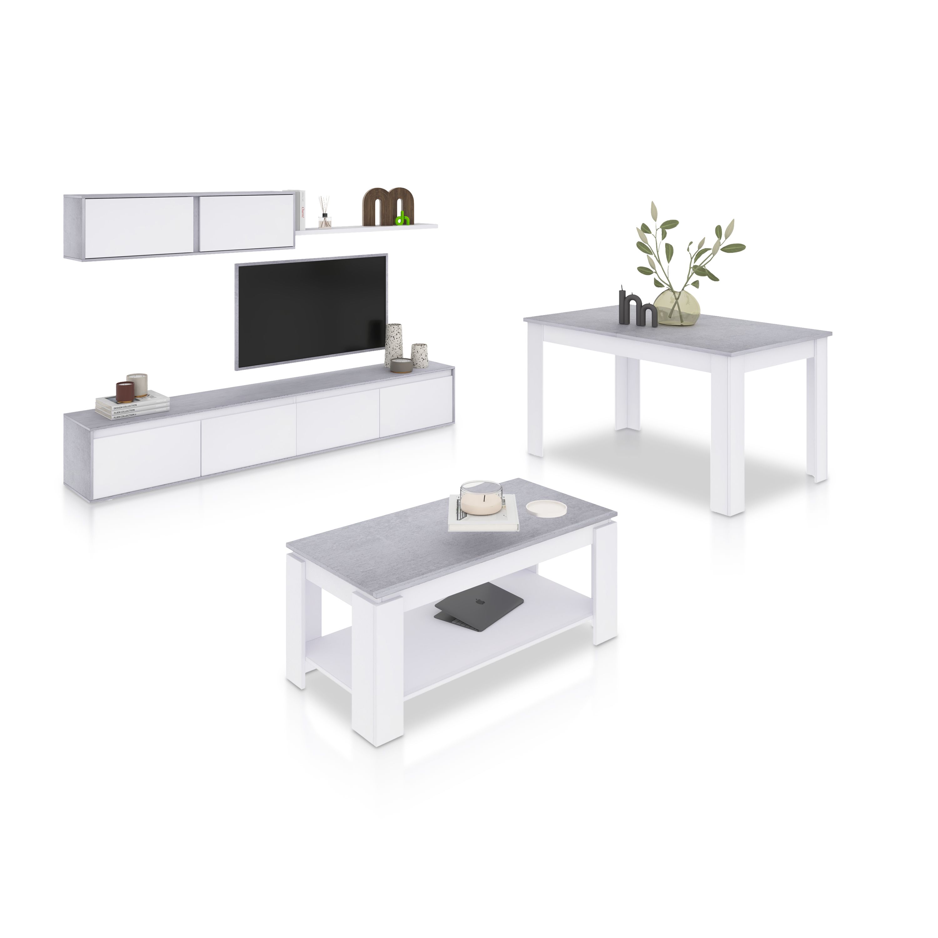 duehome - Pack salón con mesa de centro y mesa de comedor Arlet Max