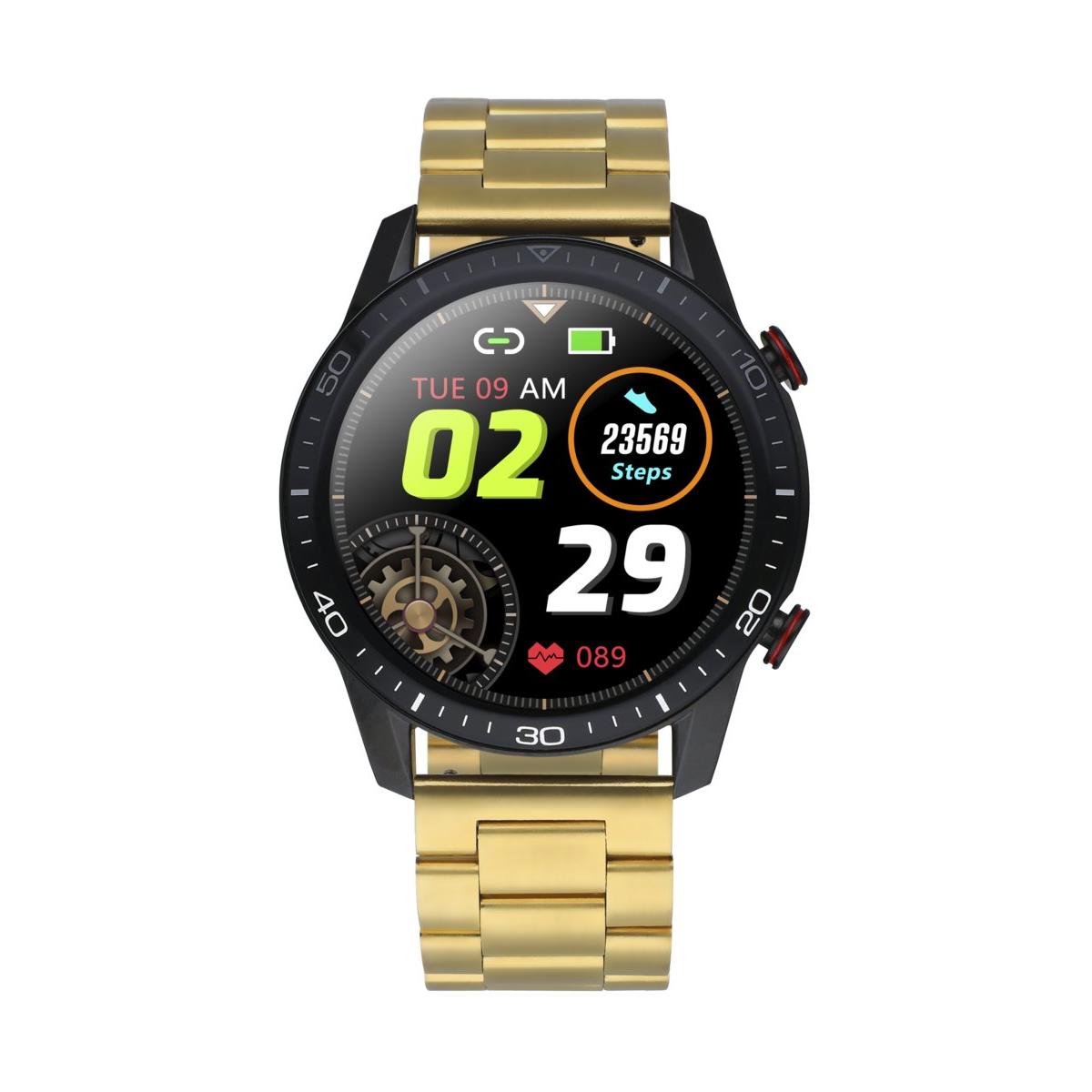 Smarts By Radiant Reloj Inteligente Le Baron Club 45mm Ipblack Gold Bra. 45,00 Mm Pulsera De Acero Dorado Con Cierre De Deployant Control De Ritmo Cardiaco, Sueño Y Modos Deportivos Compatible Con Android, Ios