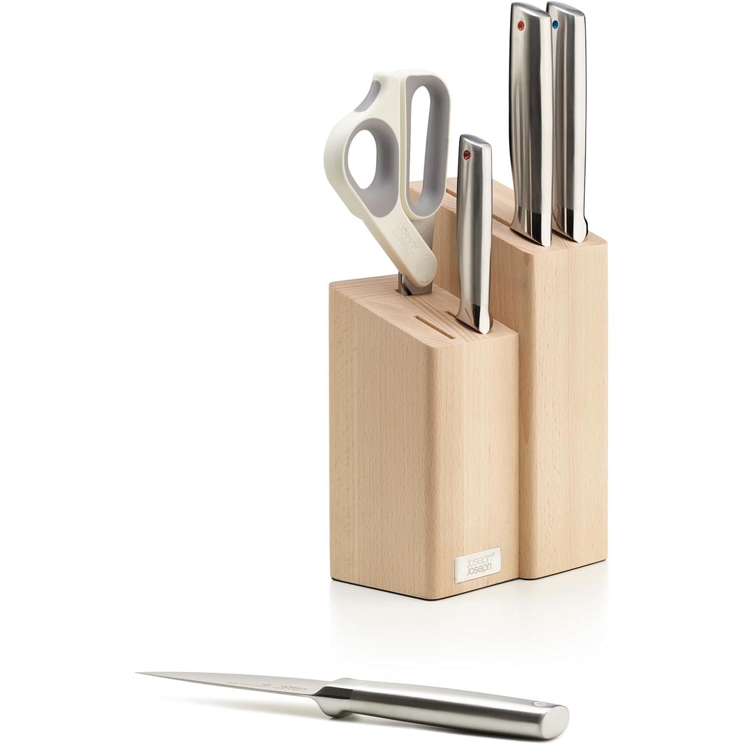 Juego de cuchillos y tijeras Joseph Joseph Elevate Fusion 5 piezas con bloque de madera de haya.