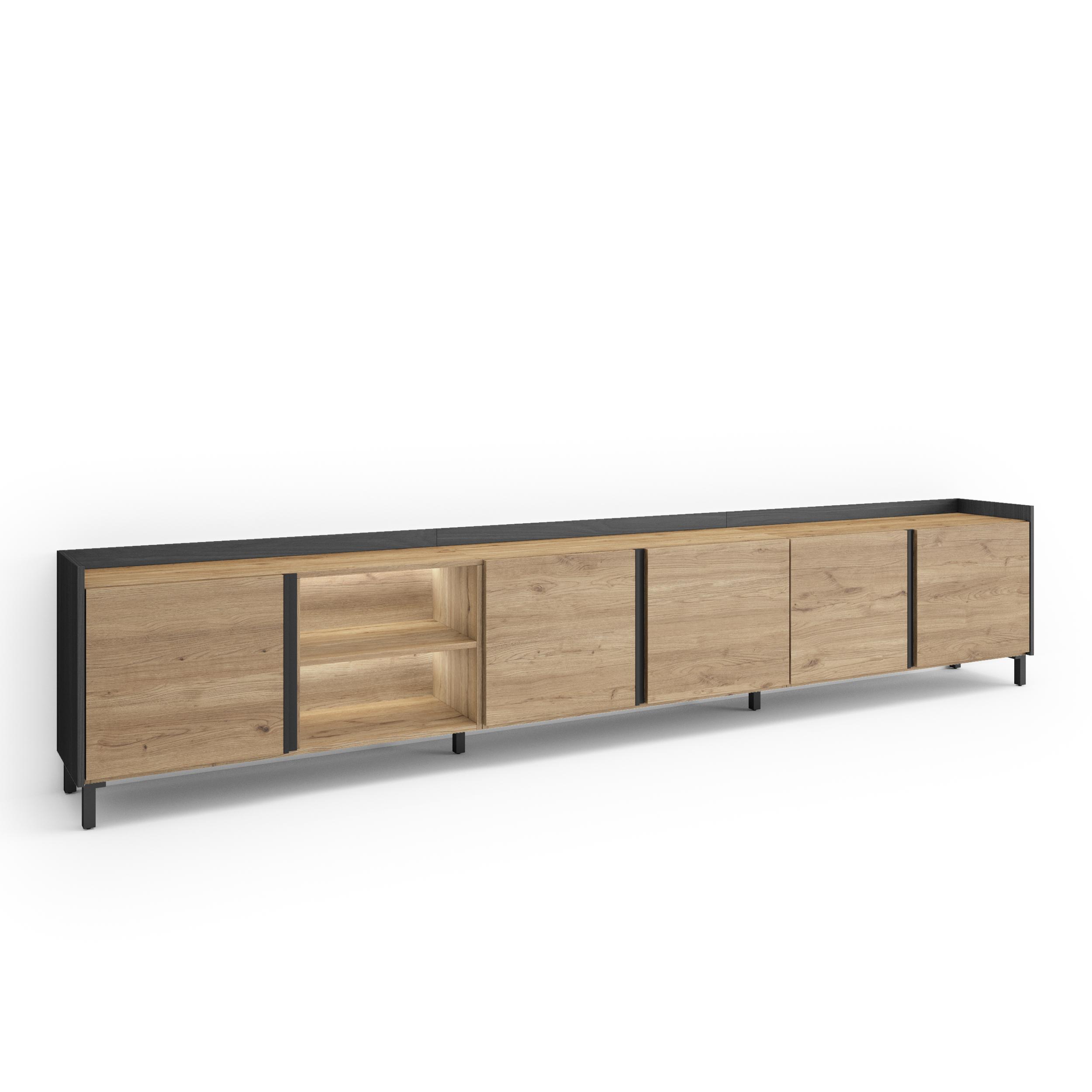 Mueble TV, Televisión, 309x35x61cm, Para TV hasta 80", Diseño industrial, LED