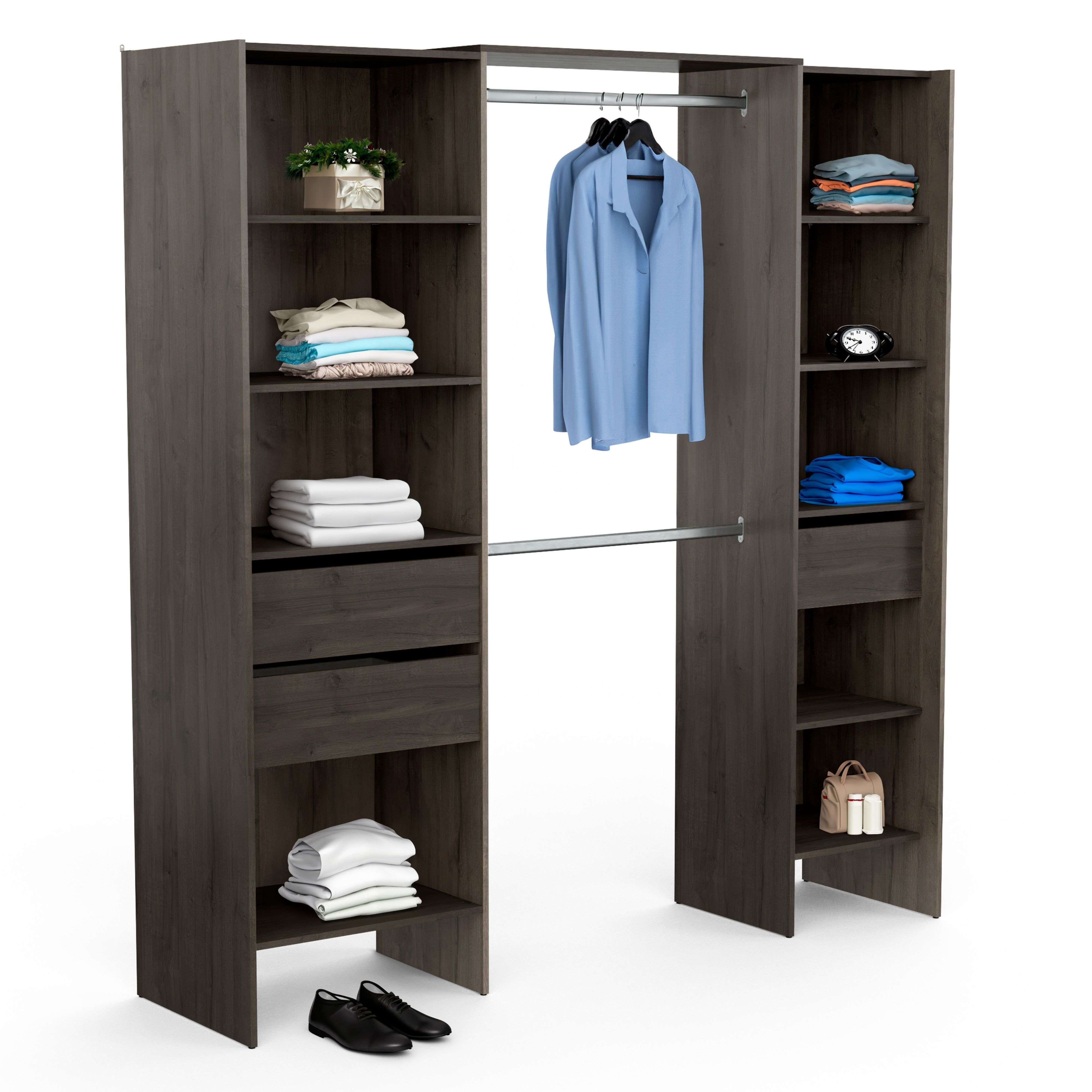 Miroytengo Miami Vestidor Extensible 155-192 cm Roble Waterford en Melamina, Versátil y Adaptable para Organización de Ropa