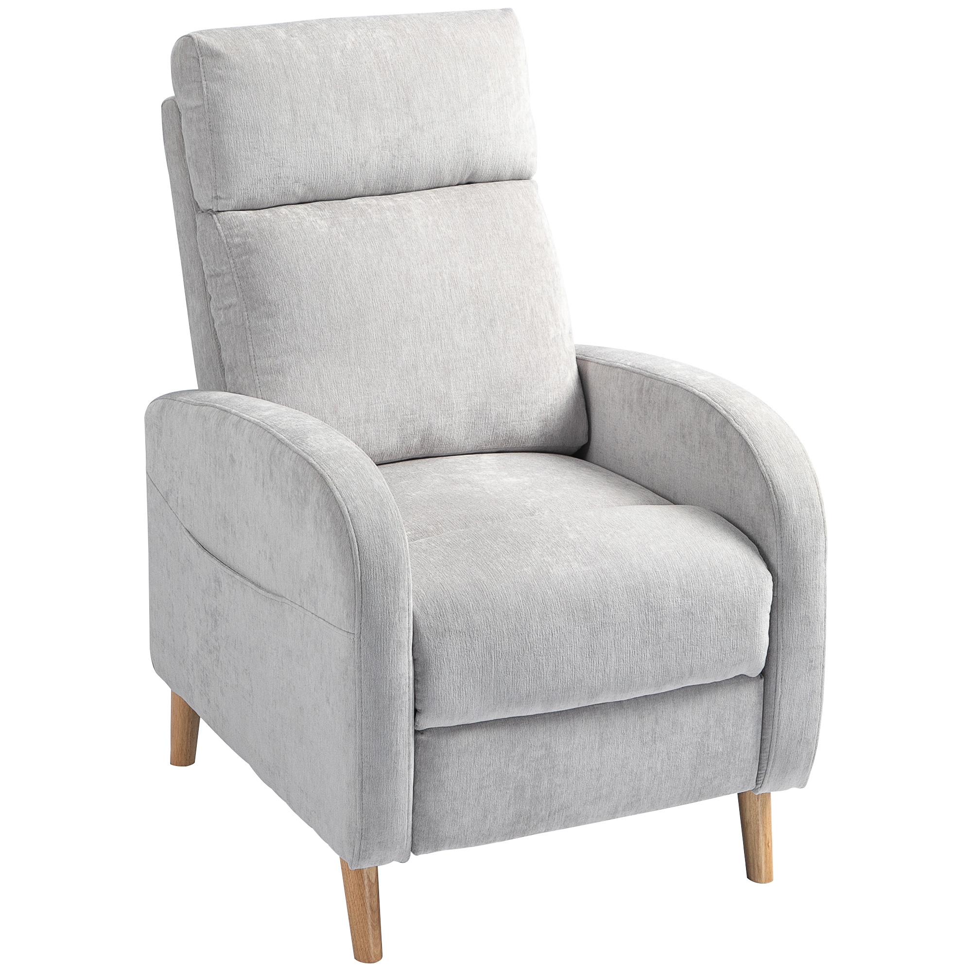 HOMCOM Sillón Relax Reclinable Manual Sillón Relax Tapizado en Lino Sintético con Reposapiés y Bolsillo Lateral Carga 135 kg Sillón Reclinable para Dormitorio Oficina Gris Claro