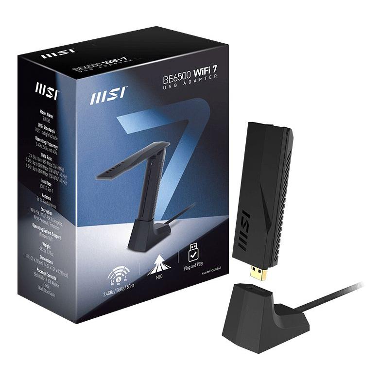 MSI - Antena Wi-Fi GUBE65 para mejorar señal y conectividad en redes inalámbricas, compatible con adaptadores USB y dispositivos de red, diseño compacto negro