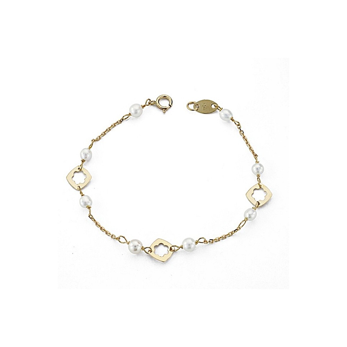 Pulsera oro 18k bebé 13,5cm. perlas cultivadas reasa