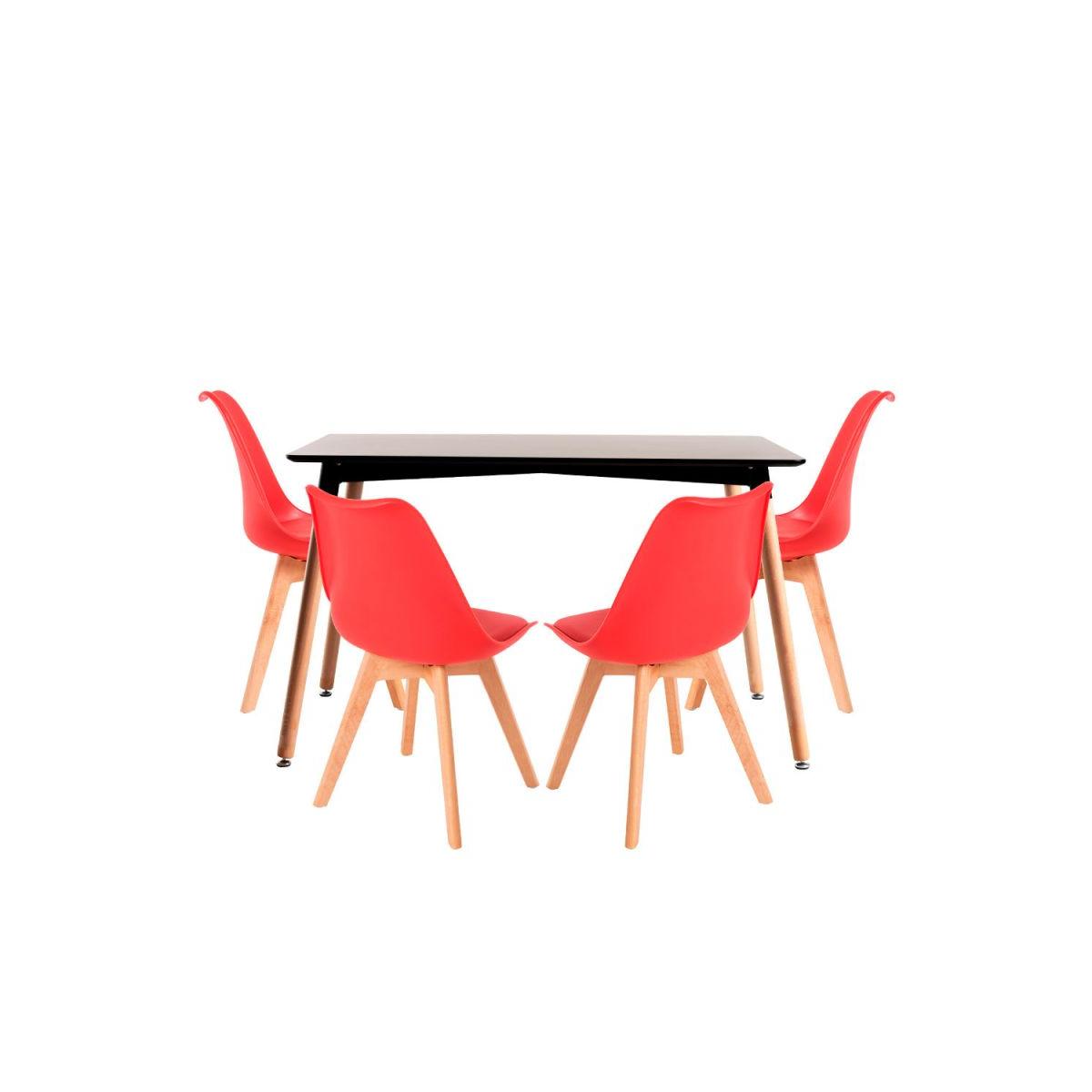 Regalos Miguel - Conjuntos de mesa y sillas - Conjunto Mesa Tower Rectangular 120 x 80 cm Negra y Pack 4 Sillas Synk Basic - Rojo