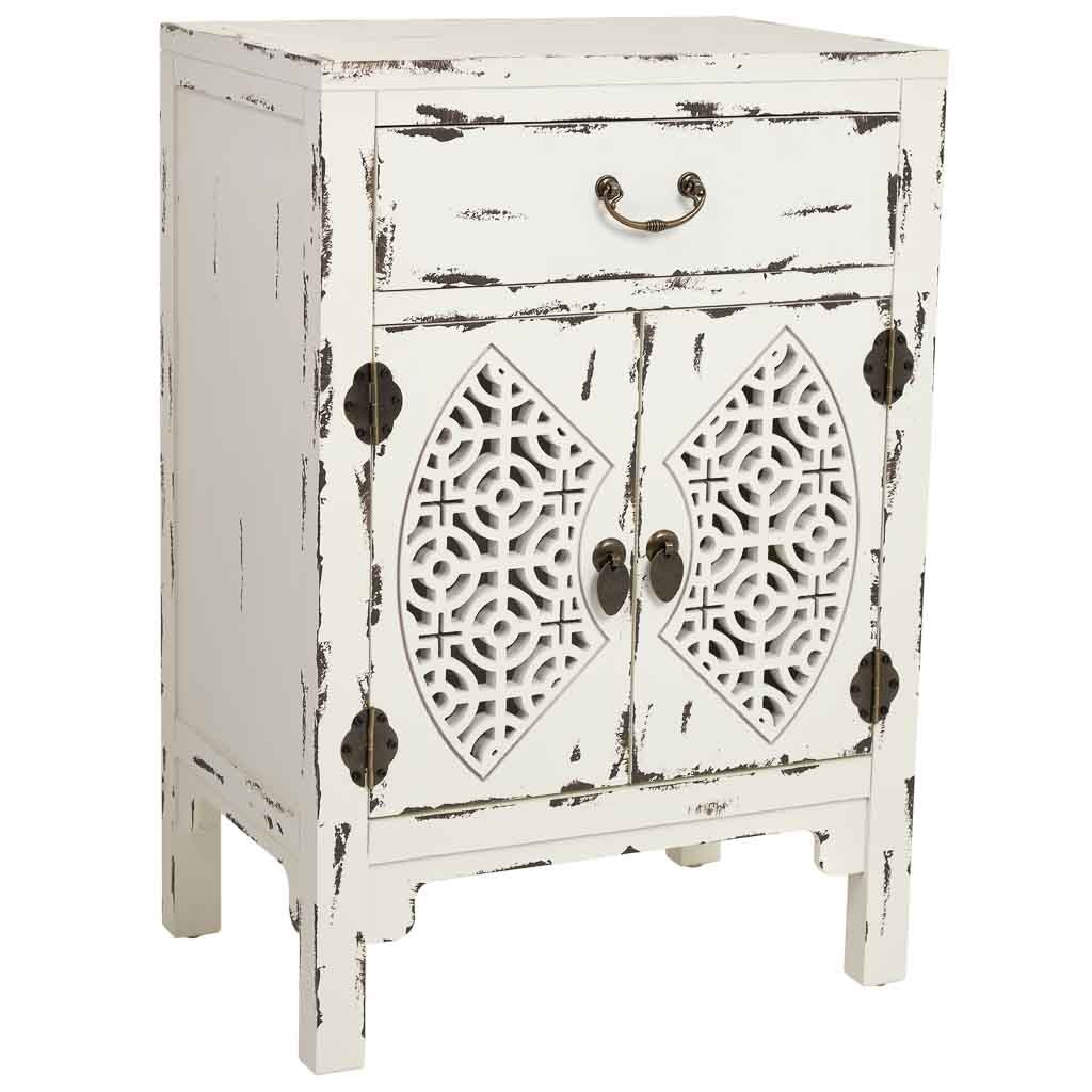 Mesita de madera lacado de 1 cajón y 2 puertas 48x32x70h cm - Blanco