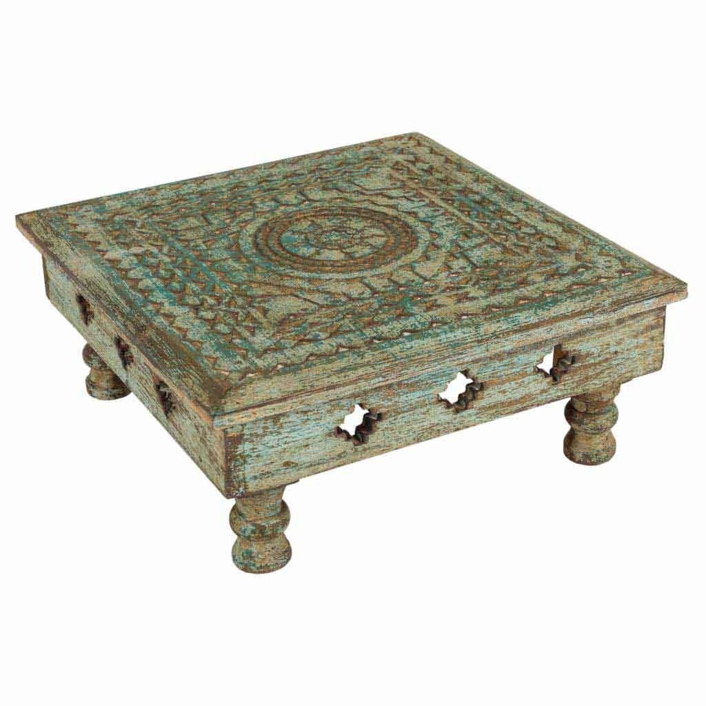 WANDERLUST DECO Mesa de Centro de Madera Tallada a Mano con Acabado Artesanal en Verde