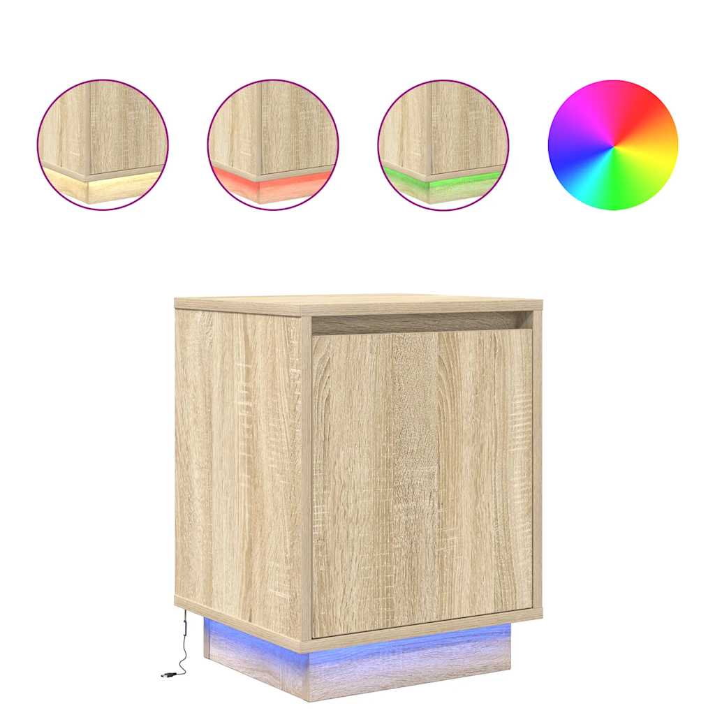 vidaXL Mesillas de noche con luces LED 2 uds roble marrón 38x34x50 cm en color Marrón roble/Gris sonoma/Roble ahumado y más | cómodas modernas ergonómicas para comedor cocina salón hogar