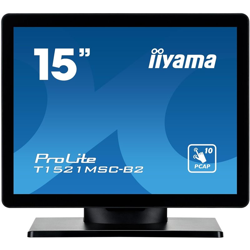 Monitor LED iiyama Prolite T1521MSC-B2 de 38 cm y 15 pulgadas XGA multitáctil de 10 puntos capacitivo VGA HDMI 7H IP65 negro