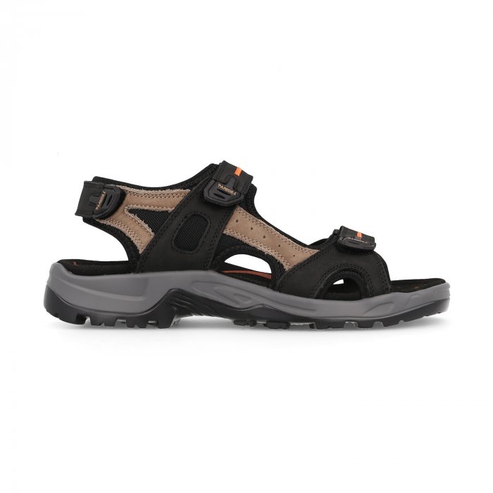 Sandalias Deportivas de Hombre en Piel Negra con Ajuste de Velcro en Empeine y Talón, Cómodas y Ligeras para Uso Diario