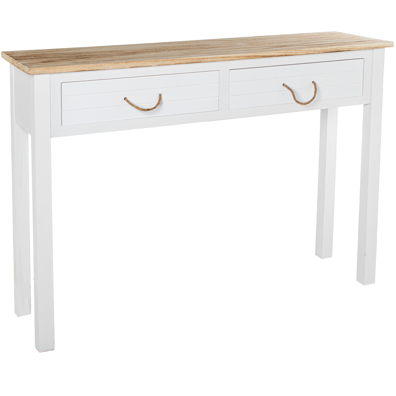 Mesa de entrada con 2 cajones madera blanca 110x30x81cm, dm y paulownia