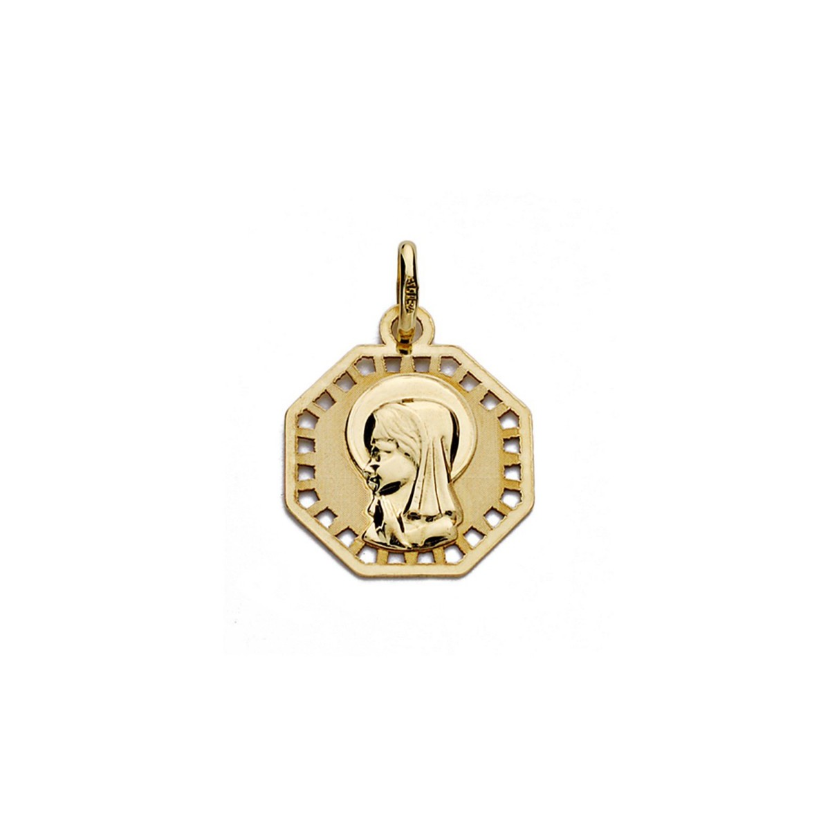 Medalla oro 18k Virgen Nina calada 16mm.