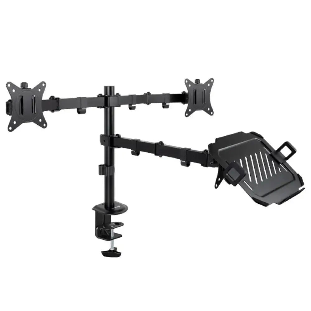 TooQ Soporte de Mesa para 2 Pantallas 17-32" y Bandeja para Portátil Negro