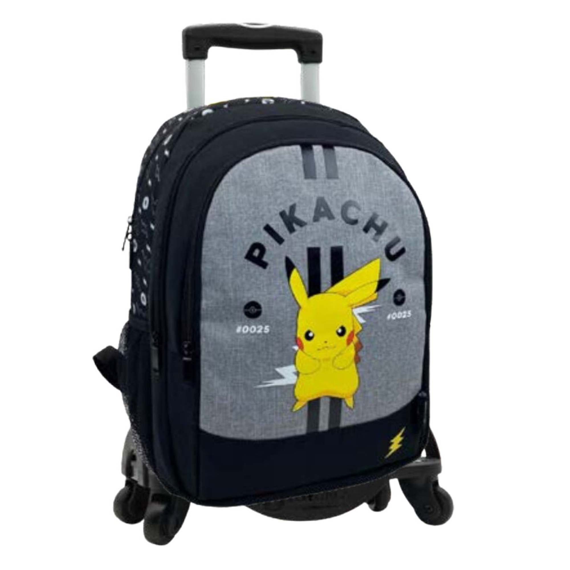 DAM. Pokemon Pikachu Mochila Americano Adaptable + Carro negro. 31x21,5x44 cm.