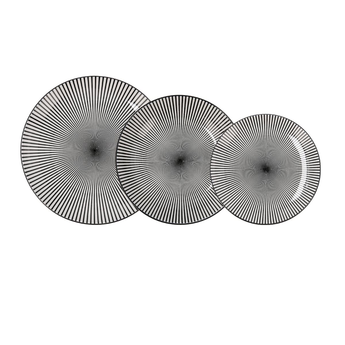 QUID MIAMI Vajilla Porcelana 18 PIEZAS - 6 PERSONAS Negro Decorado