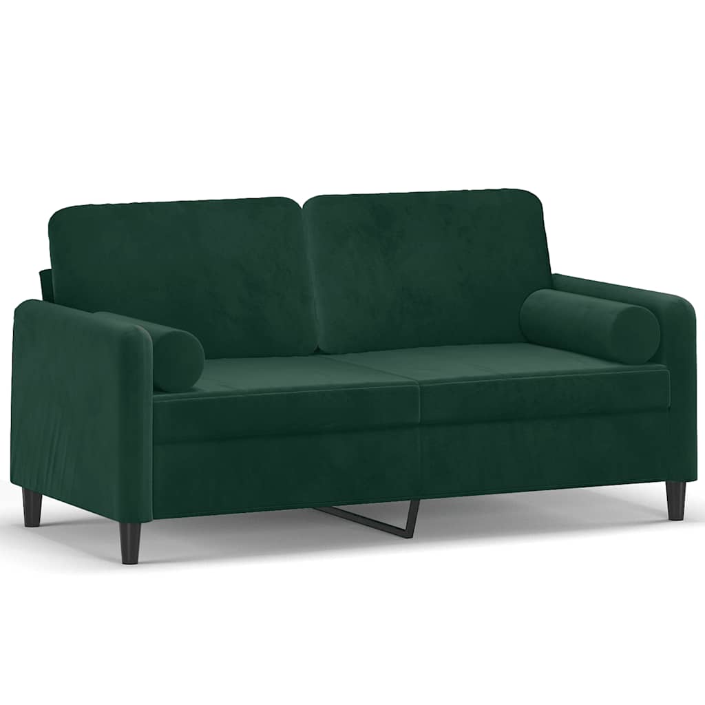 vidaXL Sofá de 2 plazas con cojines terciopelo verde oscuro 140 cm