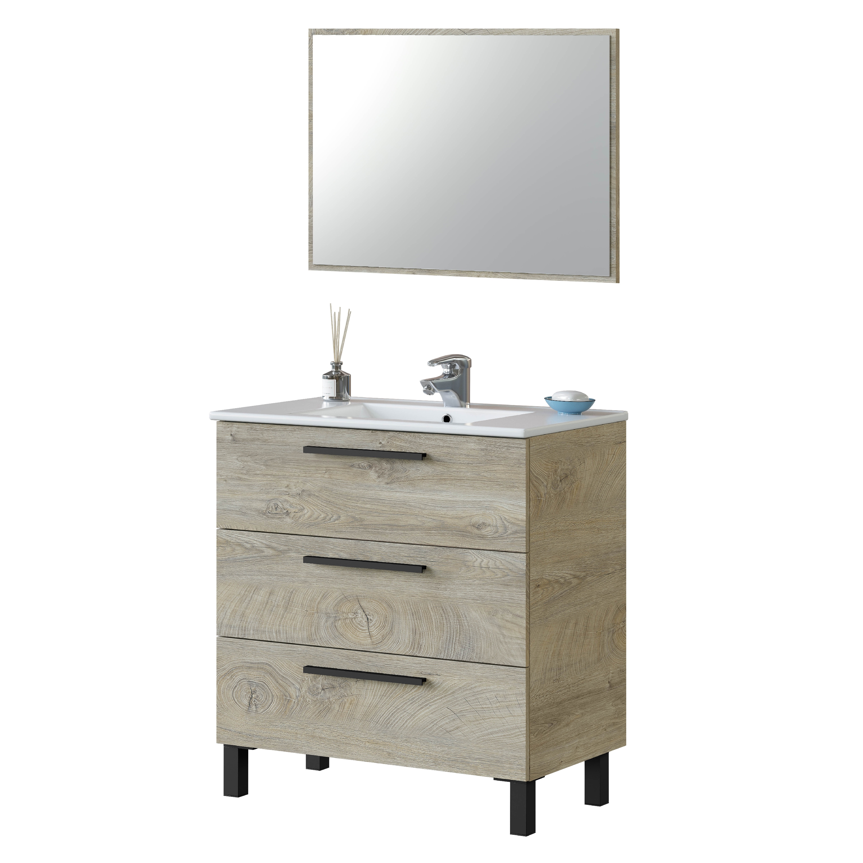 duehome - Mueble de baño Athena 80 3 cajones + espejo