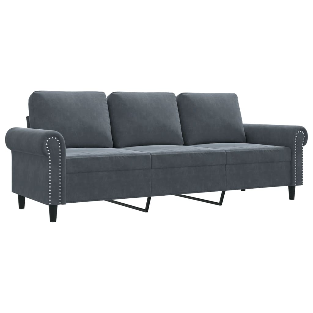 vidaXL Sofá de 3 plazas terciopelo gris oscuro 180 cm