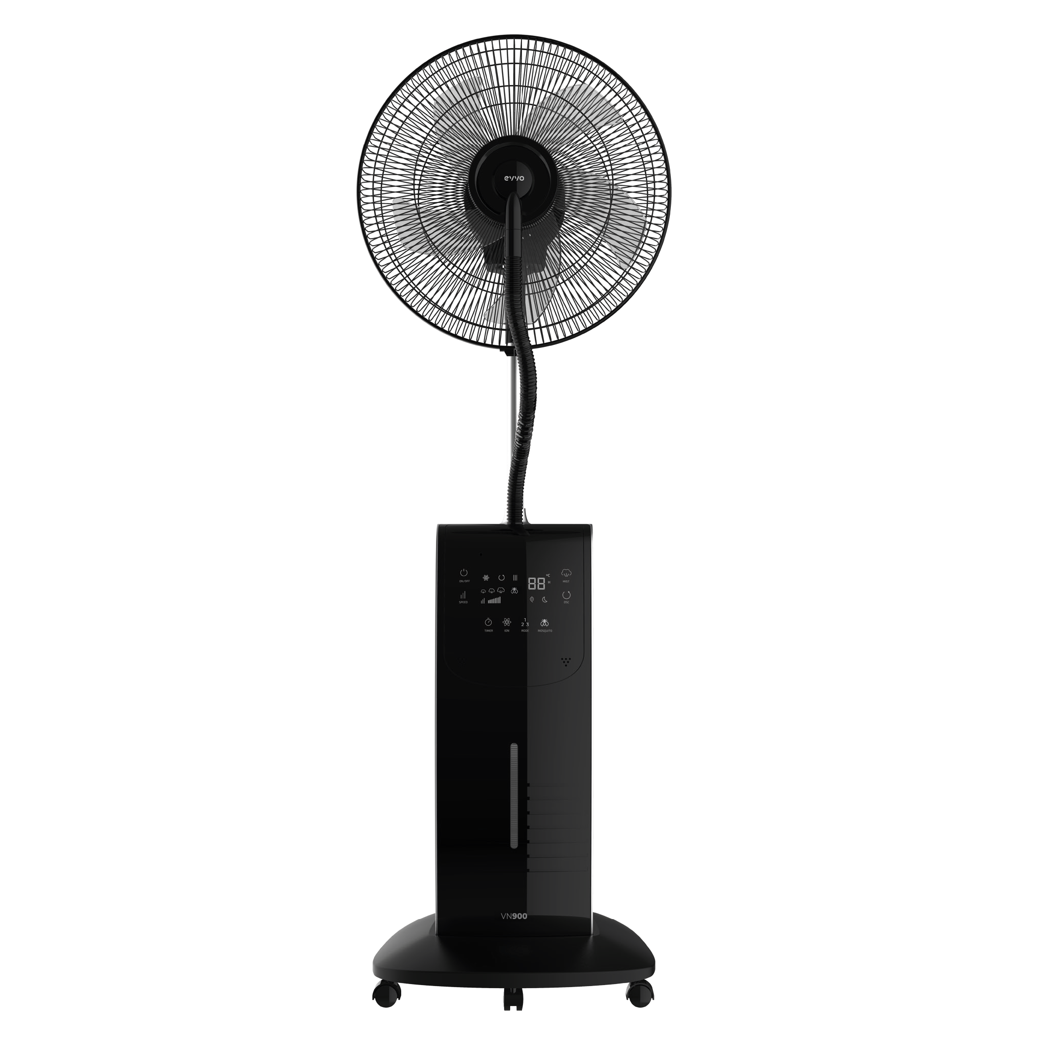 Ventilador de pie Nebulizador EVVO con agua,VN900, 90W, 3 velocidades, mando a distancia, antimosquitos, dispensador aromas