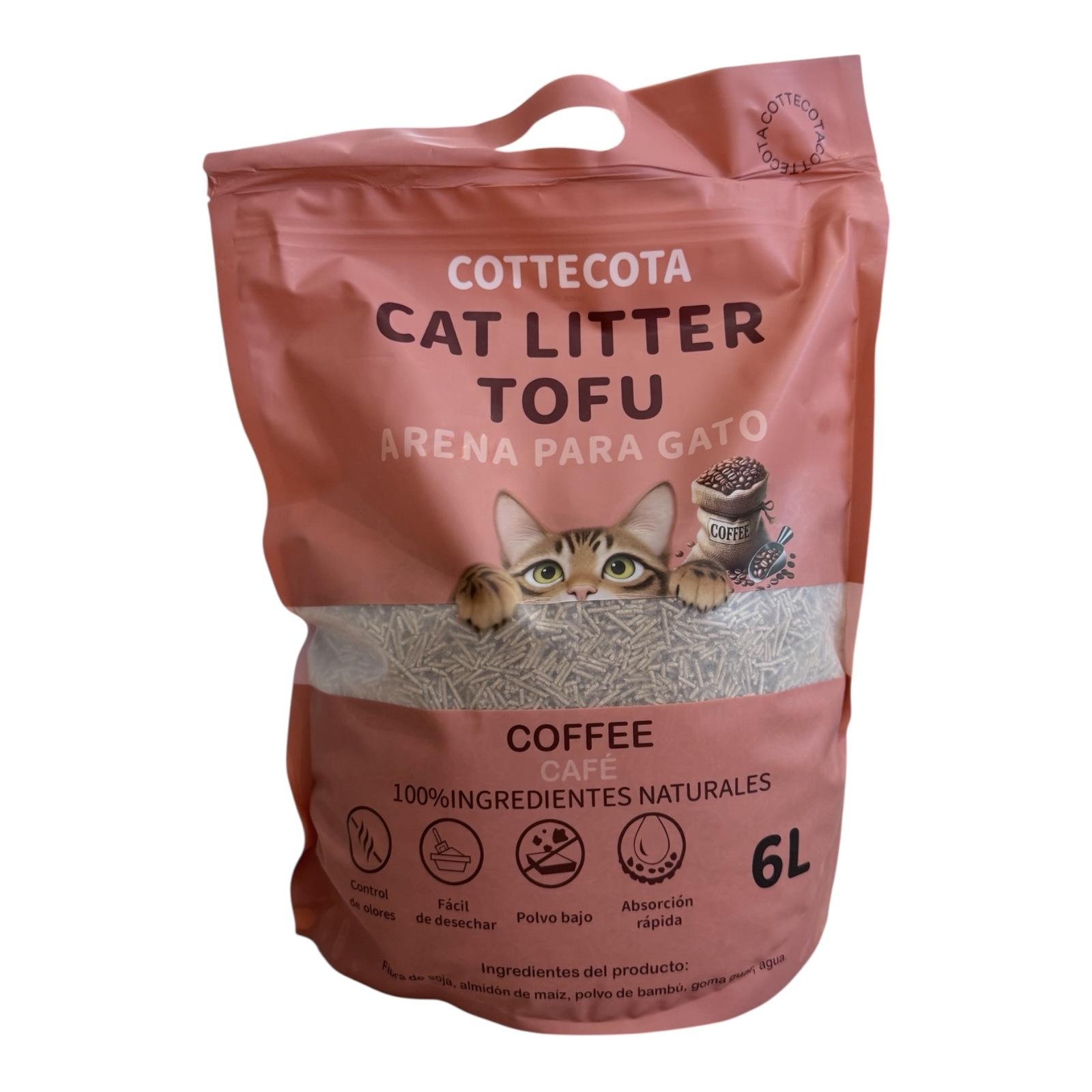 COTTECOTA - Arena Suave de Tofu para Gatos con Frescor de café 6L, Arena para mascota vegetal absorvente, Arena de tofu para gatos antiolor y absorvente