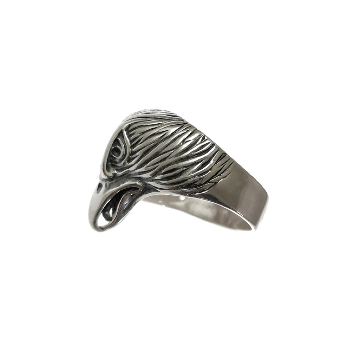 Anillo plata Ley 925m hombre cabeza águila oxidada detalles