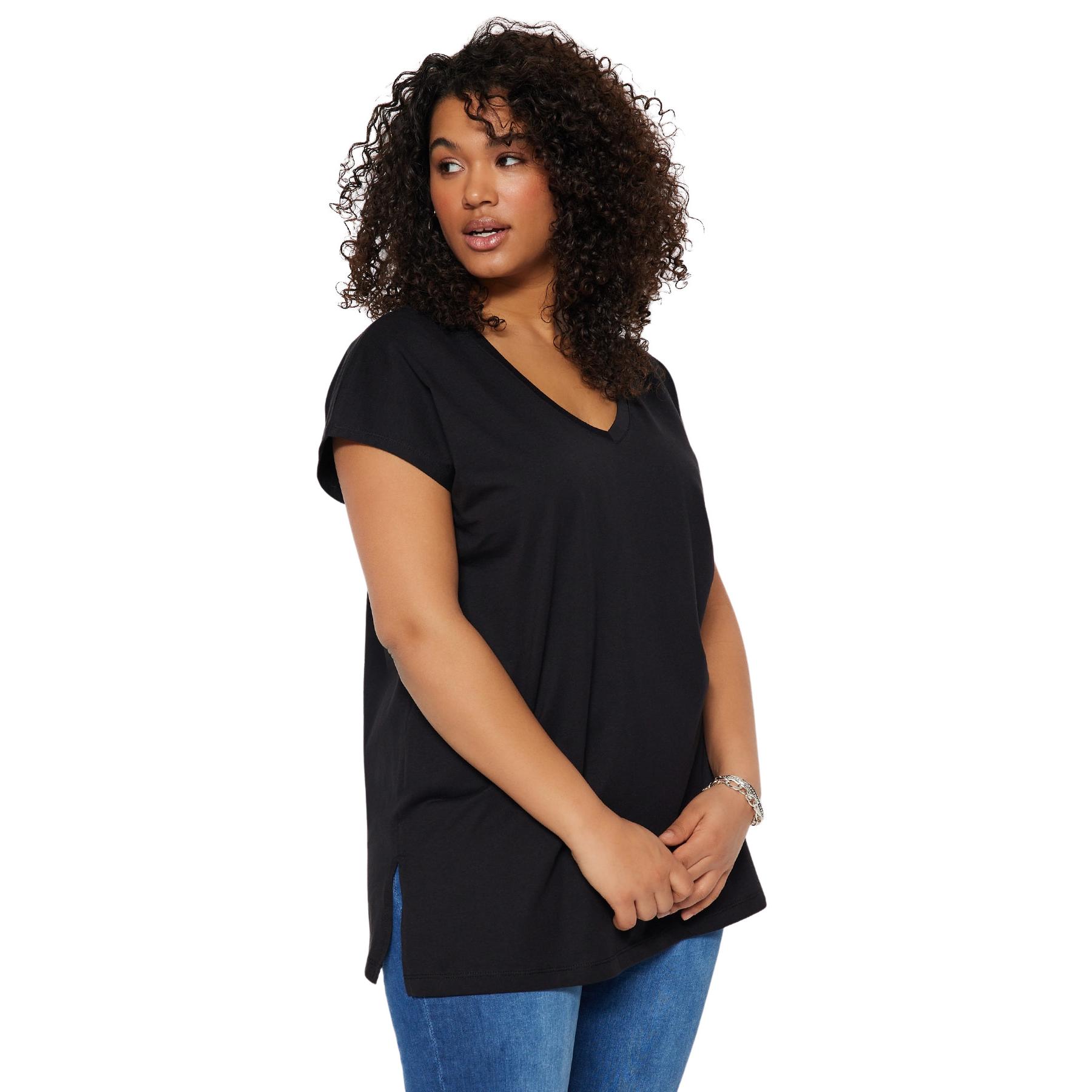 Trendyol Black Boyfriend V Neck Slit 100% Cotton Knitted T-Shirt Tbbss22Bf0036