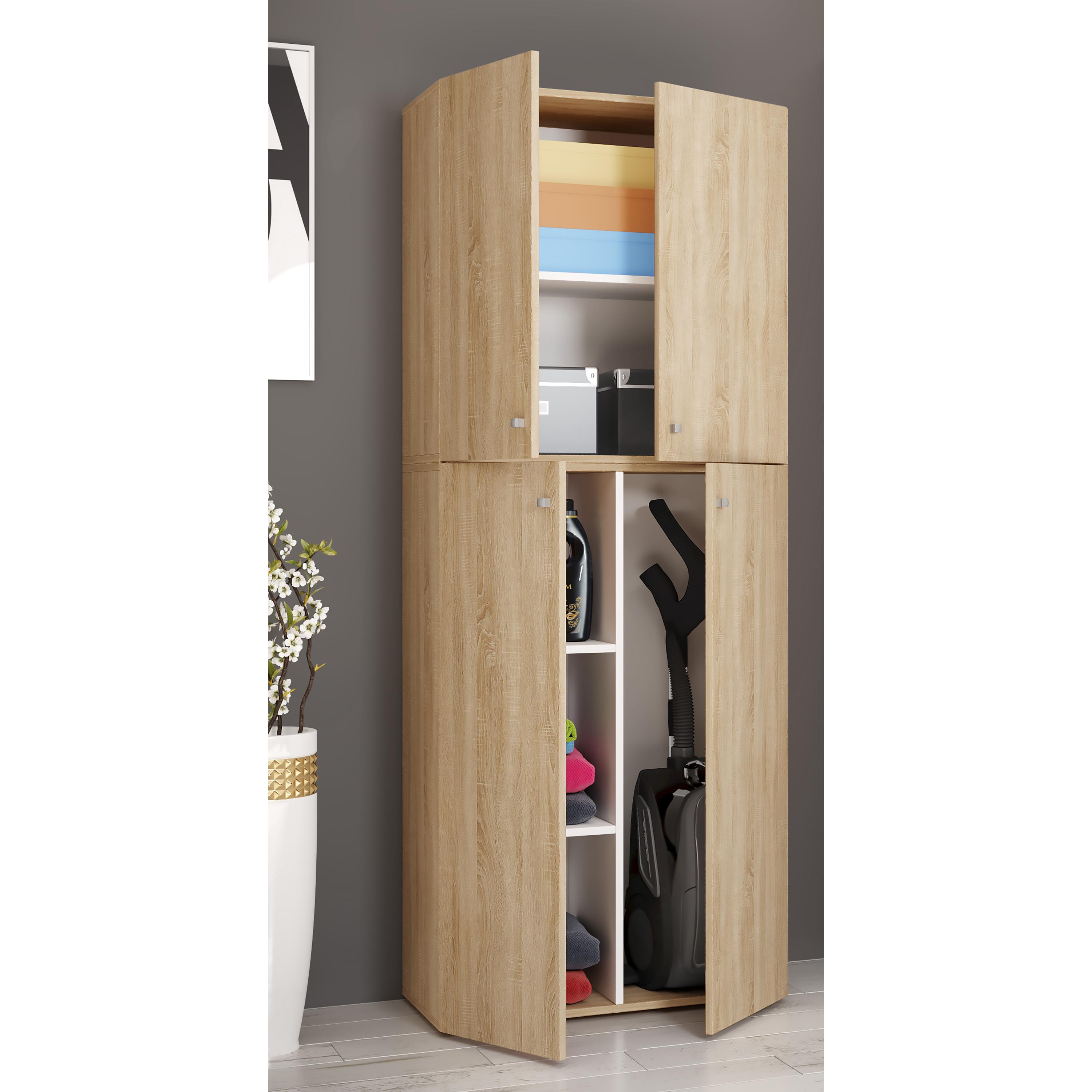 Escobero de madera Aspirador Armario de limpieza Armario doméstico Puertas batientes Lona Escobero de madera Aspirador Armario de limpieza Armario doméstico Puertas batientes Lona