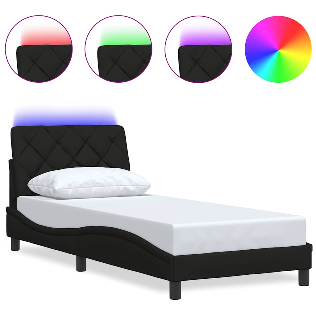 vidaXL Estructura cama con LED sin colchón tela negro 90x190 cm