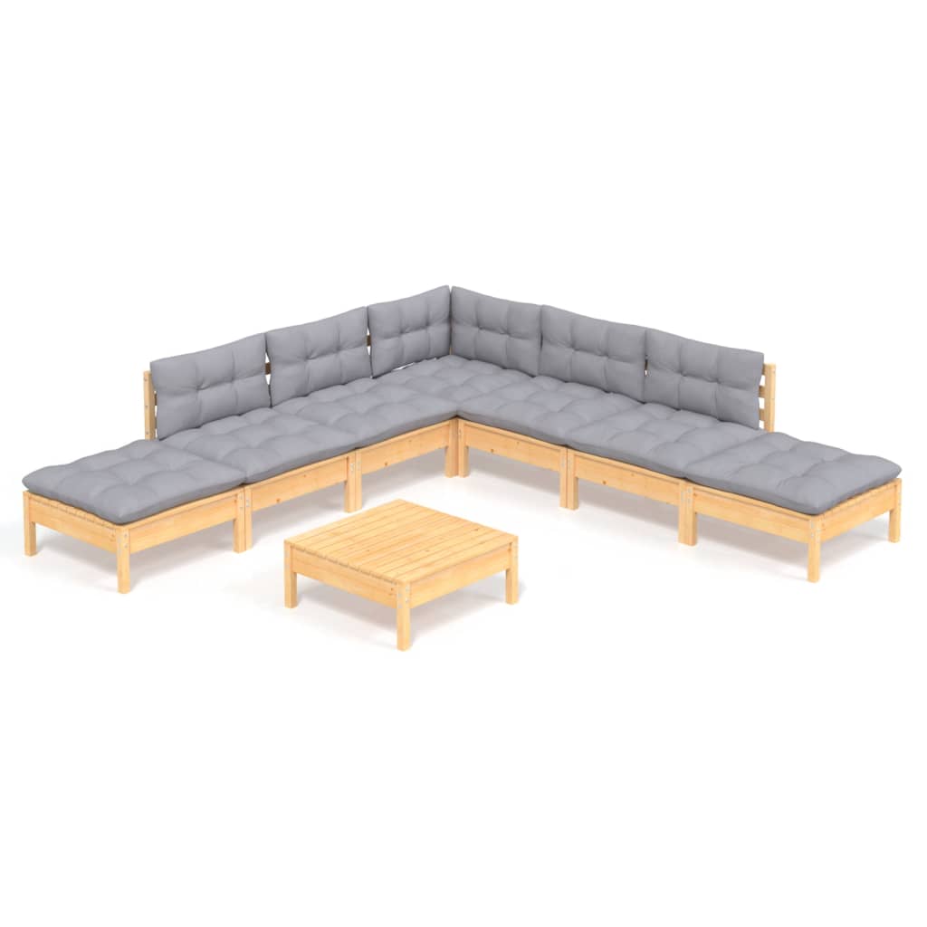 vidaXL Juego de muebles de jardín 8 pzas y cojines madera pino gris