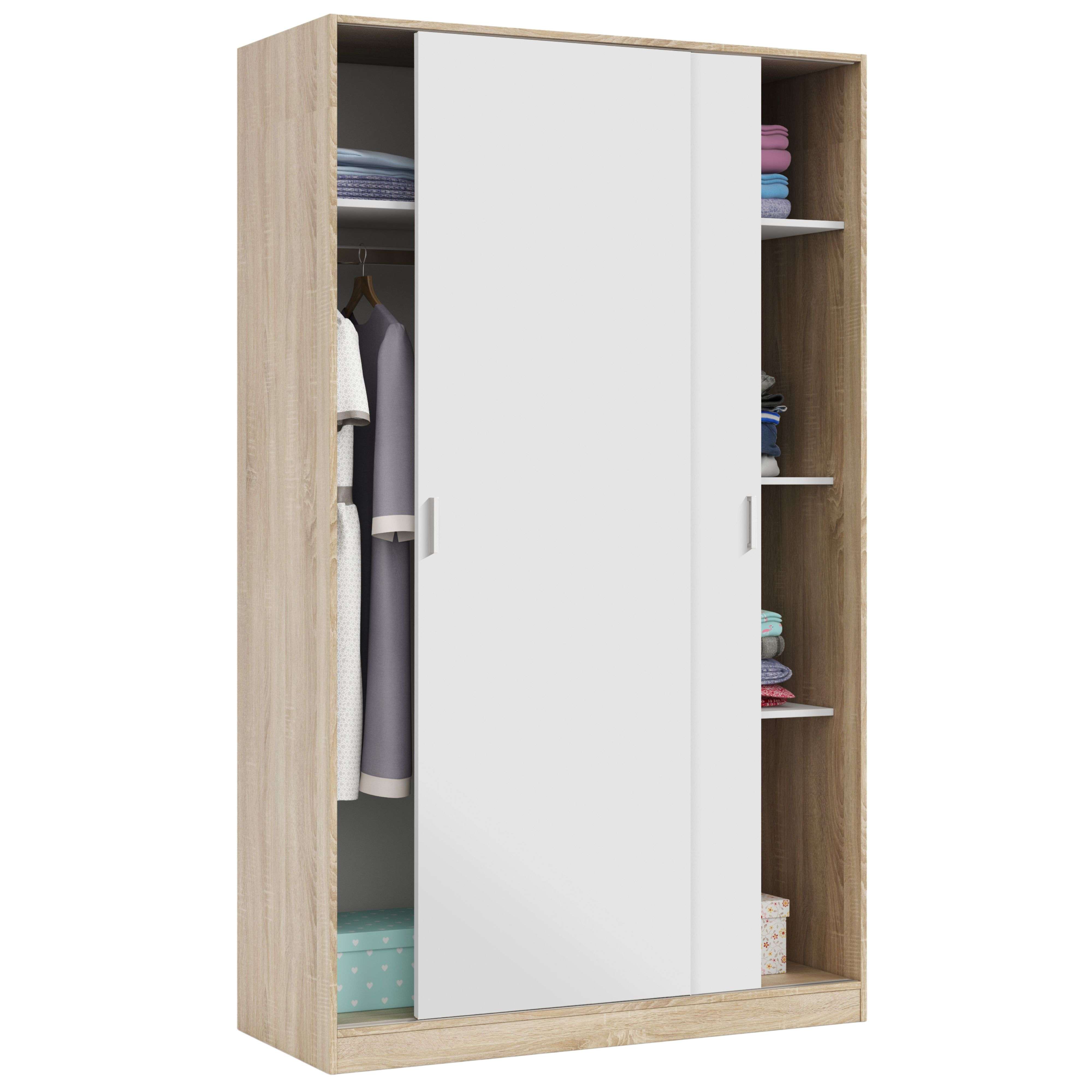 Miroytengo Armario Max 2 puertas Correderas en Color Blanco Artik y Roble Canadian 200x120x50 cm