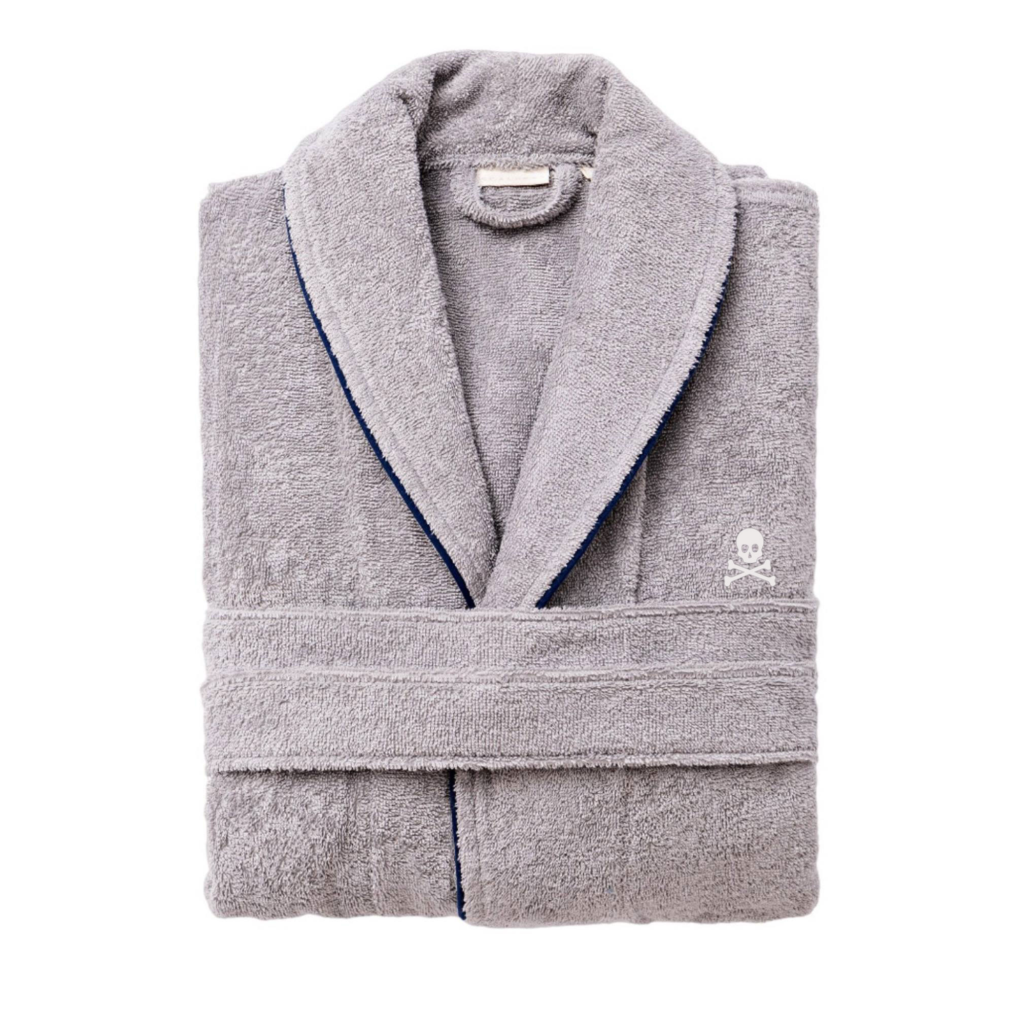 Scalpers Home Albornoz de Algodón 100% - 360GSM Gris con Ribetes Azules - Elegante y Sofisticado