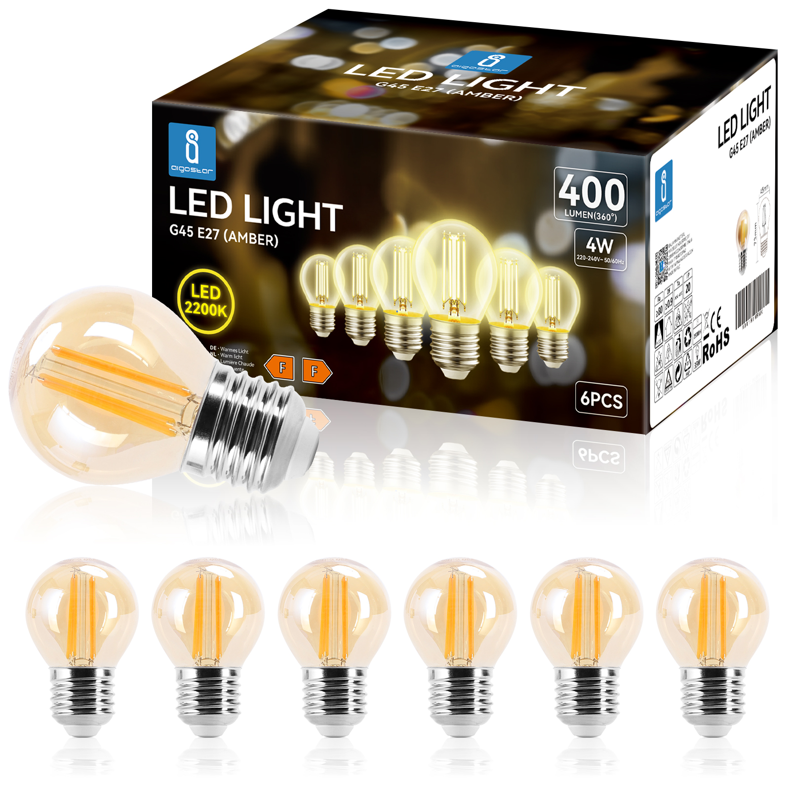 Bombilla LED Regulable E27 Edison ST64 5W 400Lm Ambar Filamento